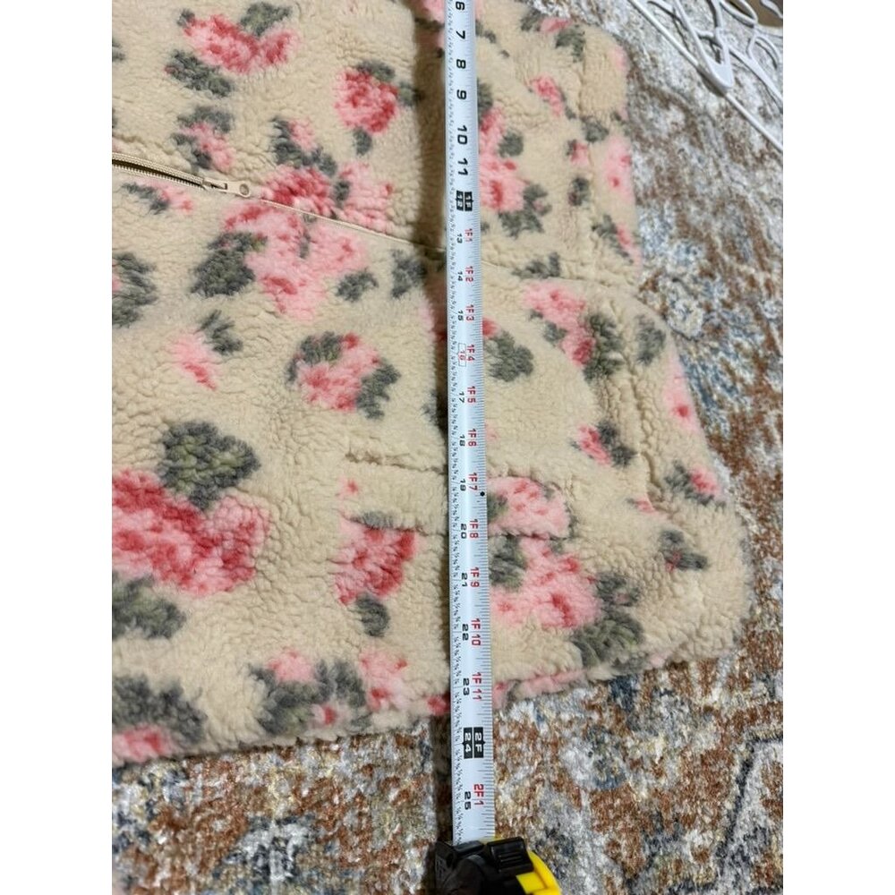 THAT'S IT Textured Fleece Jacket Womens Large Beige Floral Zip Up‎ NEW - Picture 2 of 5
